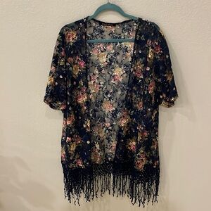 Sheer Floral short sleeve lace Throw over